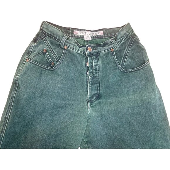 Vintage Zena Jeans Womens 25-26 Green Straight Leg High Rise Button Fly Earthy - Picture 6 of 16